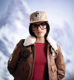 Premium Women’s Men's Unisex Brown Shearling-Collar Leather Bomber Jacket – Vintage Aviator Flight Style