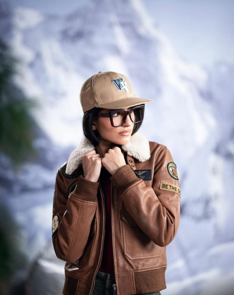 Premium Women’s Men's Unisex Brown Shearling-Collar Leather Bomber Jacket – Vintage Aviator Flight Style