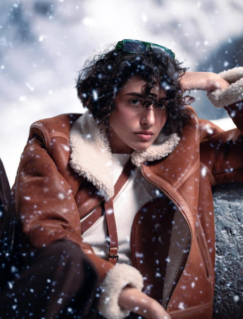 Women’s Men's Brown Shearling Aviator Coat – Classic Leather Bomber with Pockets