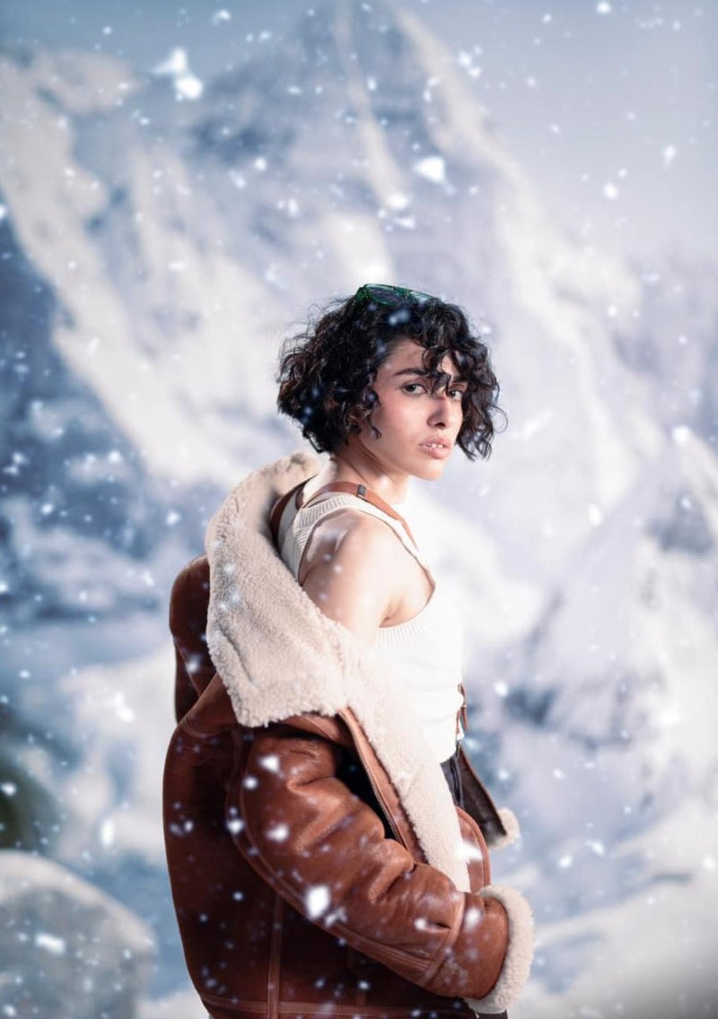 Women’s Men's Brown Shearling Aviator Coat – Classic Leather Bomber with Pockets