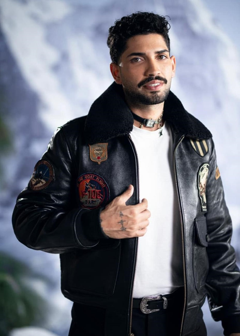 Shearling-Trimmed Leather Bomber Jacket Unisex – Vintage Military Aviator Look